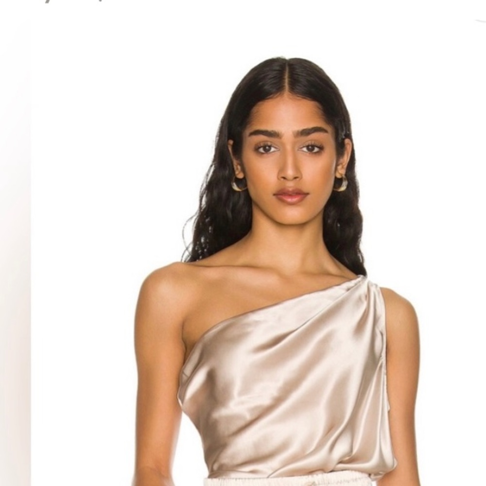 Cami NYC Darby Satin One Shoulder Bodysuit in Blush.